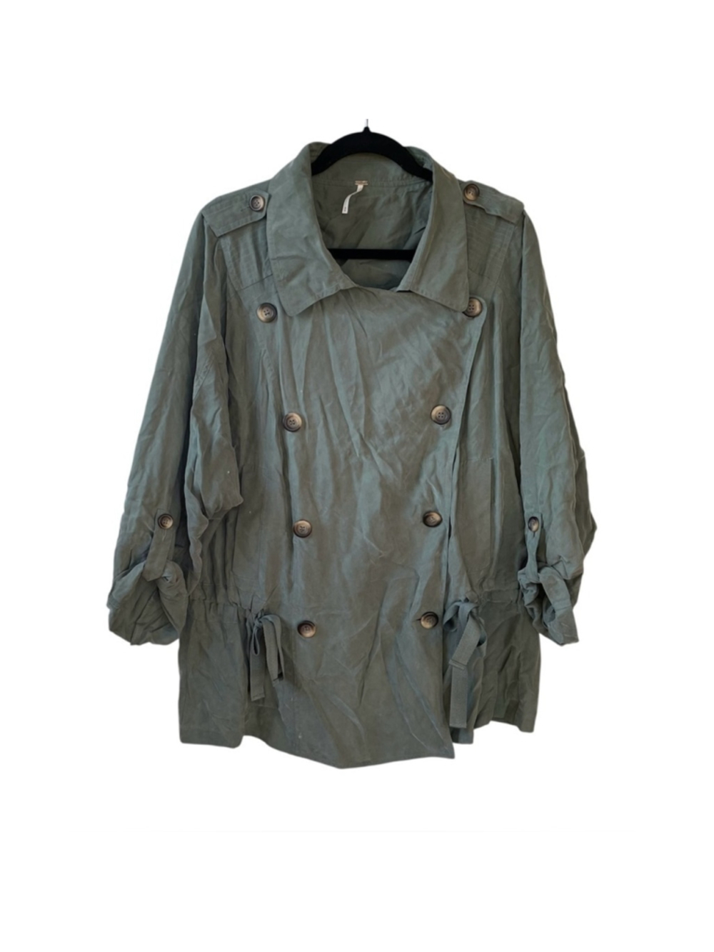 FREE PEOPLE The Lea Double-Breasted Trench Coat Olive Green M